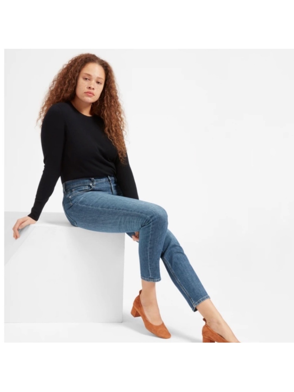 Everlane High-Rise Straight Leg Jeans — Deep Blue Wash